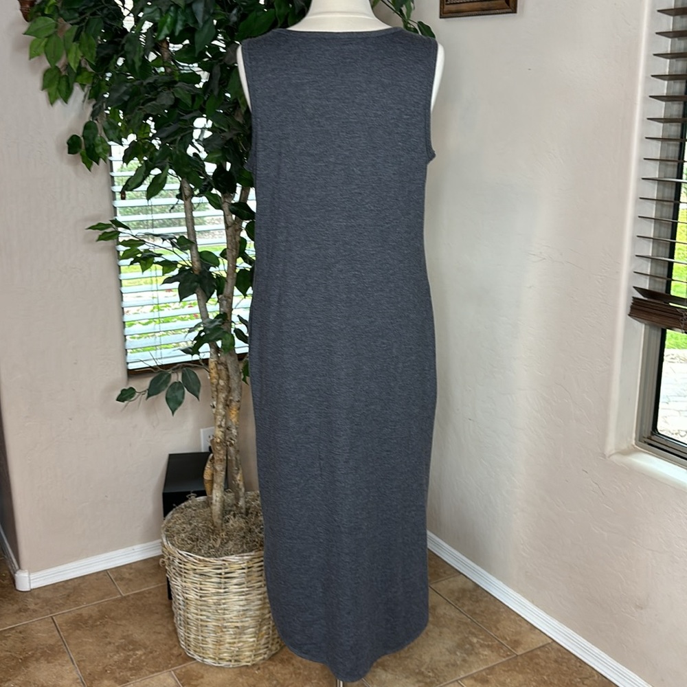 LOGO Lounge by Lori Goldstein French Terry Sleeveless Maxi Dress ~ Charcoal Grey - Picture 3 of 7
